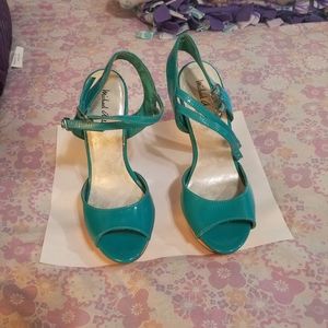 Turquoise Michael Antonio platform slingbacks